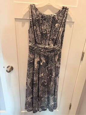 NorthStyle Black Ivory Paisley Ruched Waist Midi Dress Size 8